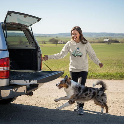 Dog in Truck Sand Hoodie Lifestyle