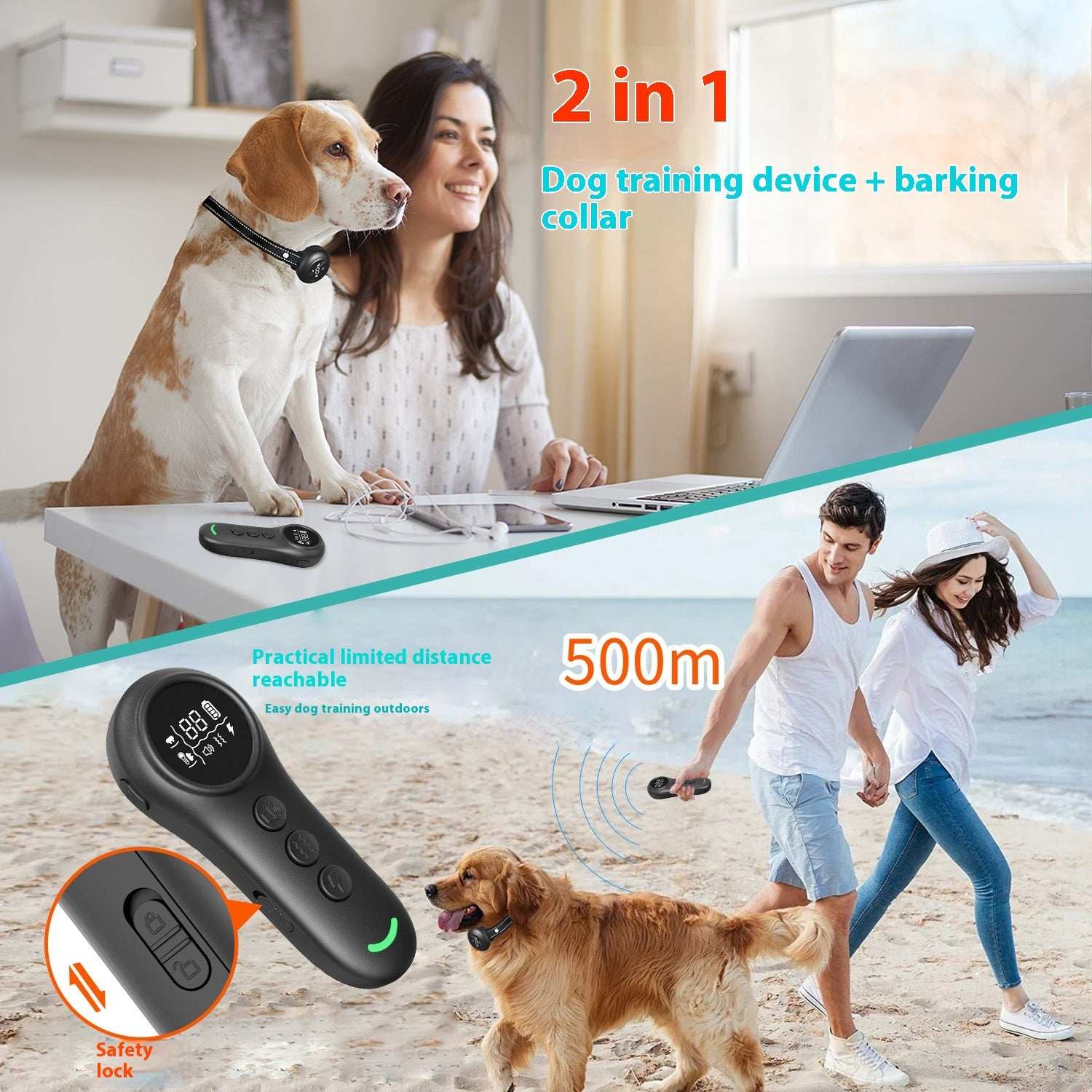2 in 1 Dog Trainer Bark Stopper with remote control for indoor and outdoor dog training