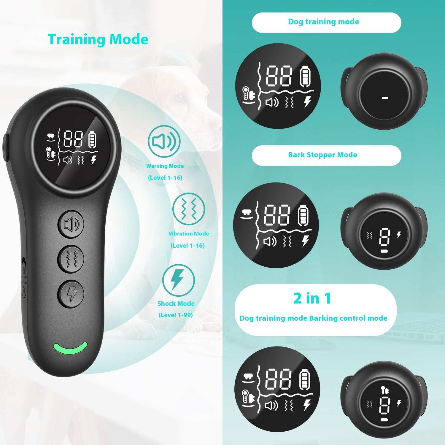 Dog Trainer Bark Stopper with LCD screen and multiple training modes for effective dog training