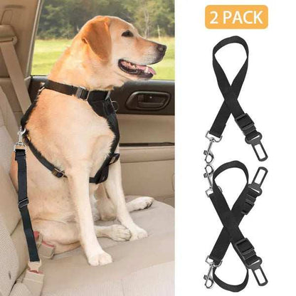 Wefulfil Dual Purpose Adjustable Safety dog seat belts 2 pack with black straps and metal clips for pet car travel