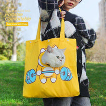 Wefulfil Open Hole Cat Carrier yellow tote bag with cartoon design for easy travel with cats