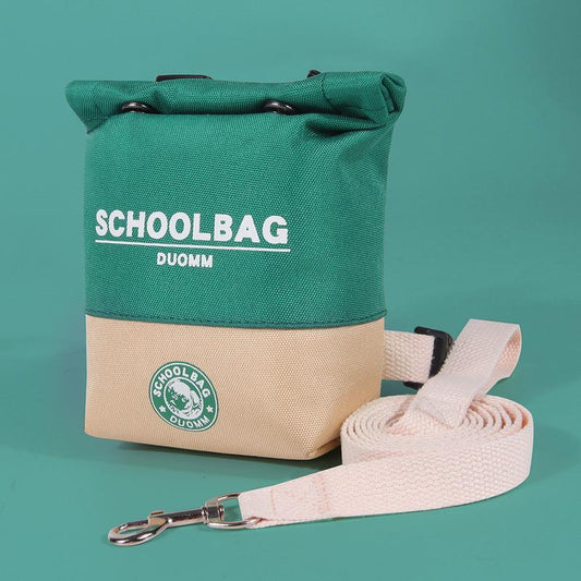 Wefulfil Schoolbag Dog Treat Backpack green and beige roll top treat pouch with metal clip leash