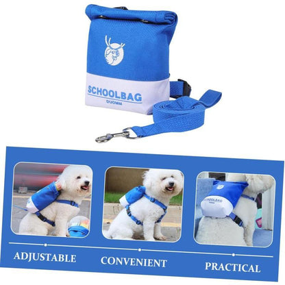 Wefulfil blue Schoolbag Dog Treat Backpack for small dogs with adjustable harness and leash