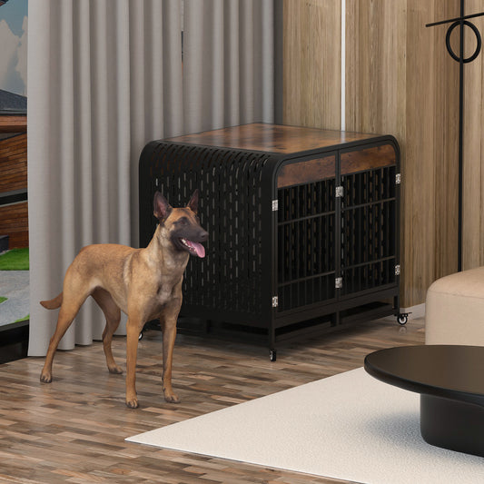 Heavy Duty 42 inch Wooden Table Top Wheeled Furniture Dog Crate