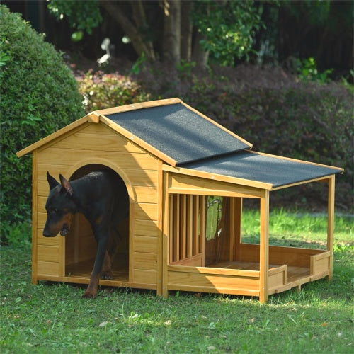 Large Wooden Dog House - 60" Cabin with Covered Porch