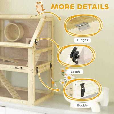 Wooden Hamster Cage - 3 Tier Detachable Bottom