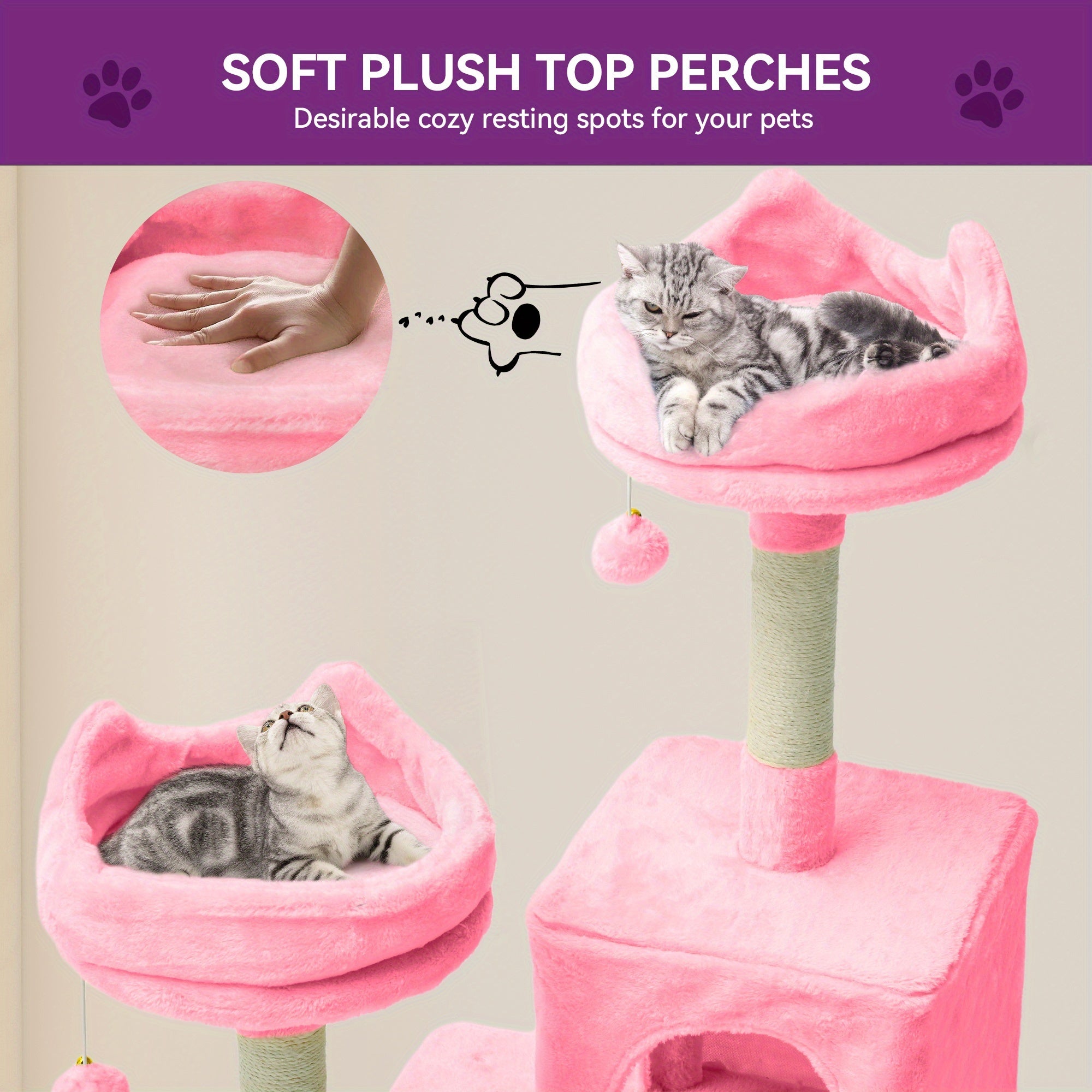 Tall 75in Cat Tree Tower For Indoor Cats Multi-Level Cat Climbing Two Condos