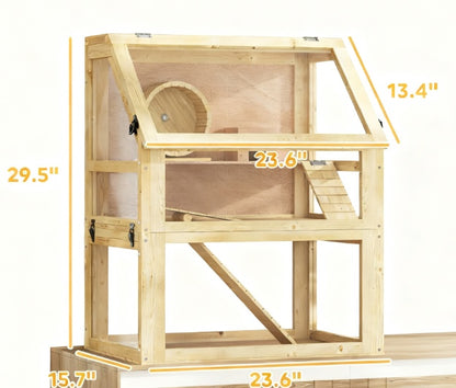 Hamster Cage 3 Tier Wooden - Deep Base Toys Wheel Included