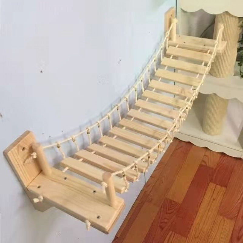 Wall-Mounted Cat Suspension Bridge - Solid Pine Wood Climbing Furniture