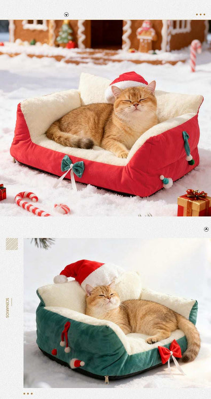 Christmas Cat Bed for Winter Warmth - Cozy Bolster Pet Nest - Purrfect Pet Haven