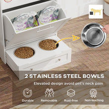 Pet Feeder Station Cabinet - Raised Bowls Storage Hooks