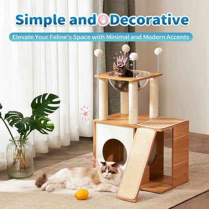 Wooden Cat Tree Tower - Multi-Level with Capsule - Purrfect Pet Haven