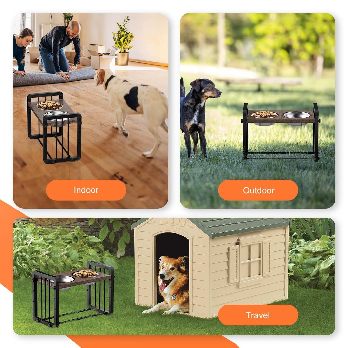 H-shaped Iron Frame 3 Height Elevated Dog Bowl