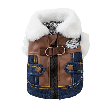 Retro Rebel Jacket - Denim Pet Coat with Fur