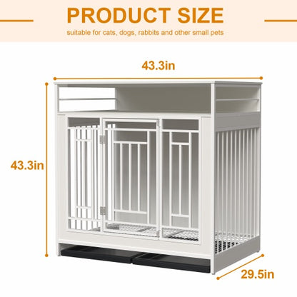 Large 43.3 Inch Wooden Dog Kennel Furniture with Divider
