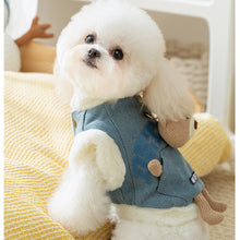 Teddy Bear Denim Vest - Dog Winter Coat with Plush Toy