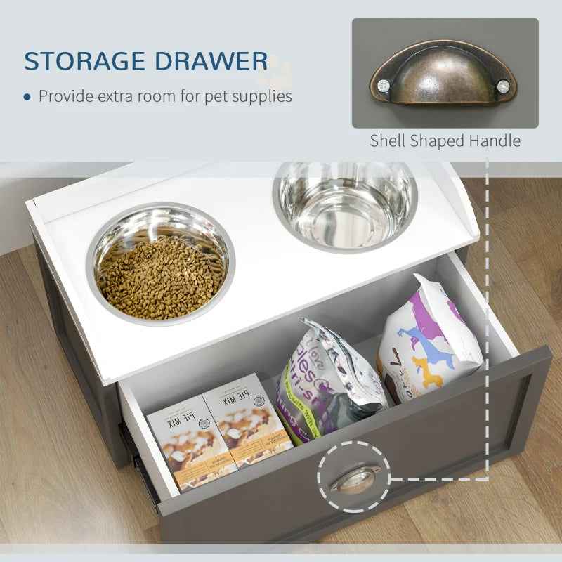 Elevated Dog Bowls - Pet Feeding Station With Storage
