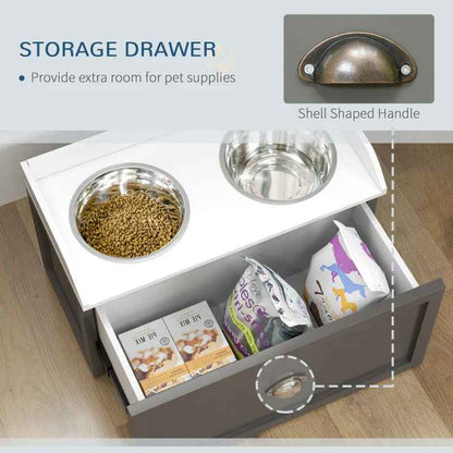 Elevated Dog Bowls - Pet Feeding Station With Storage