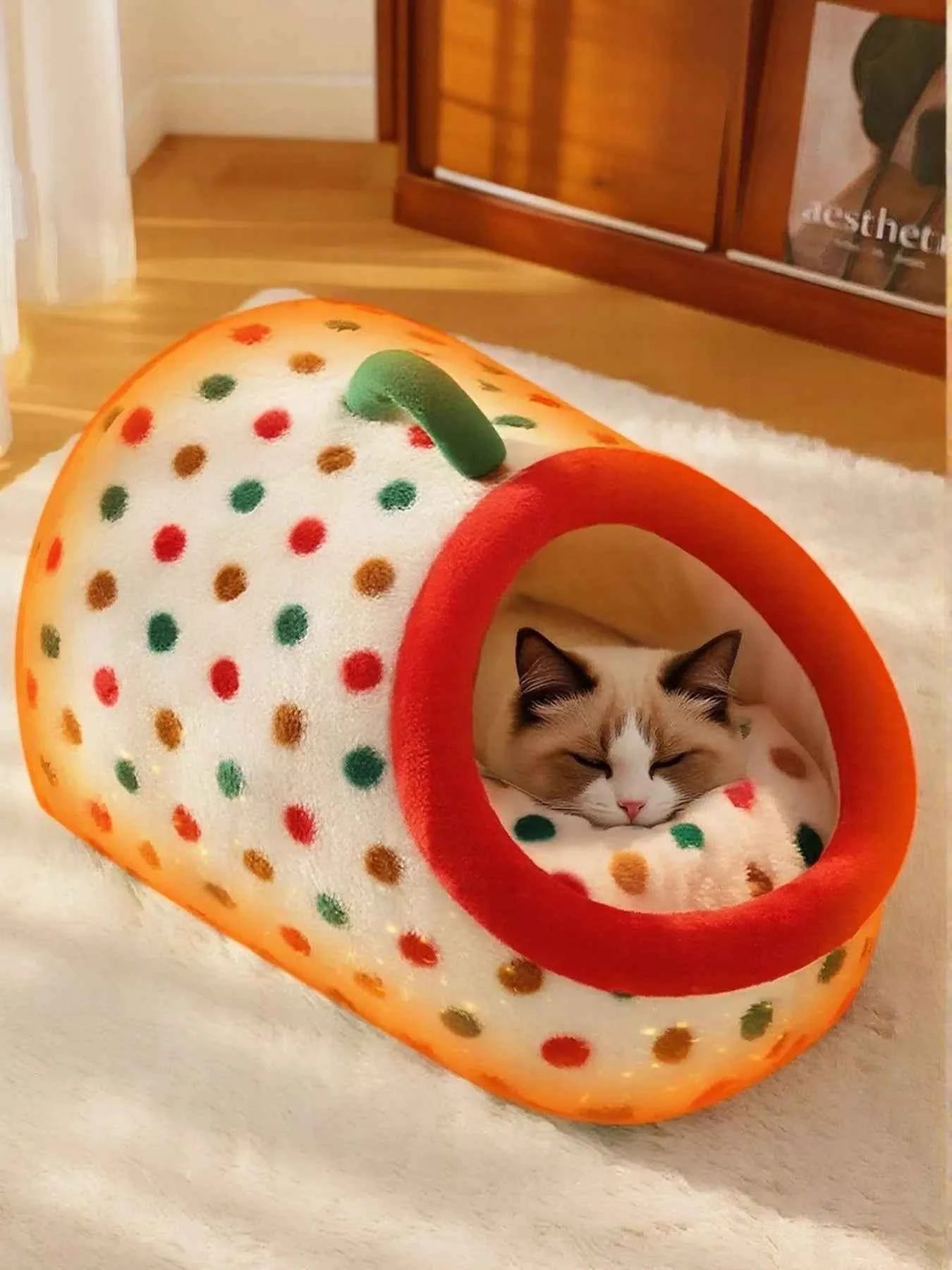 Cozy Polka Dot Pet Nest with Handle