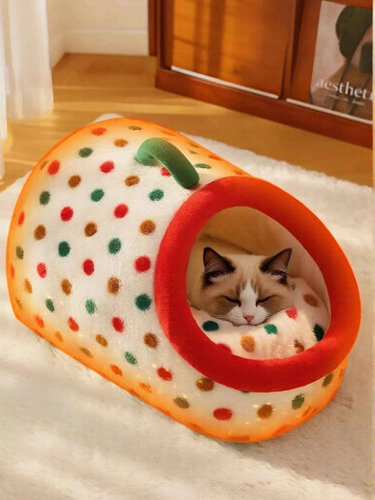 Cozy Polka Dot Pet Nest with Handle