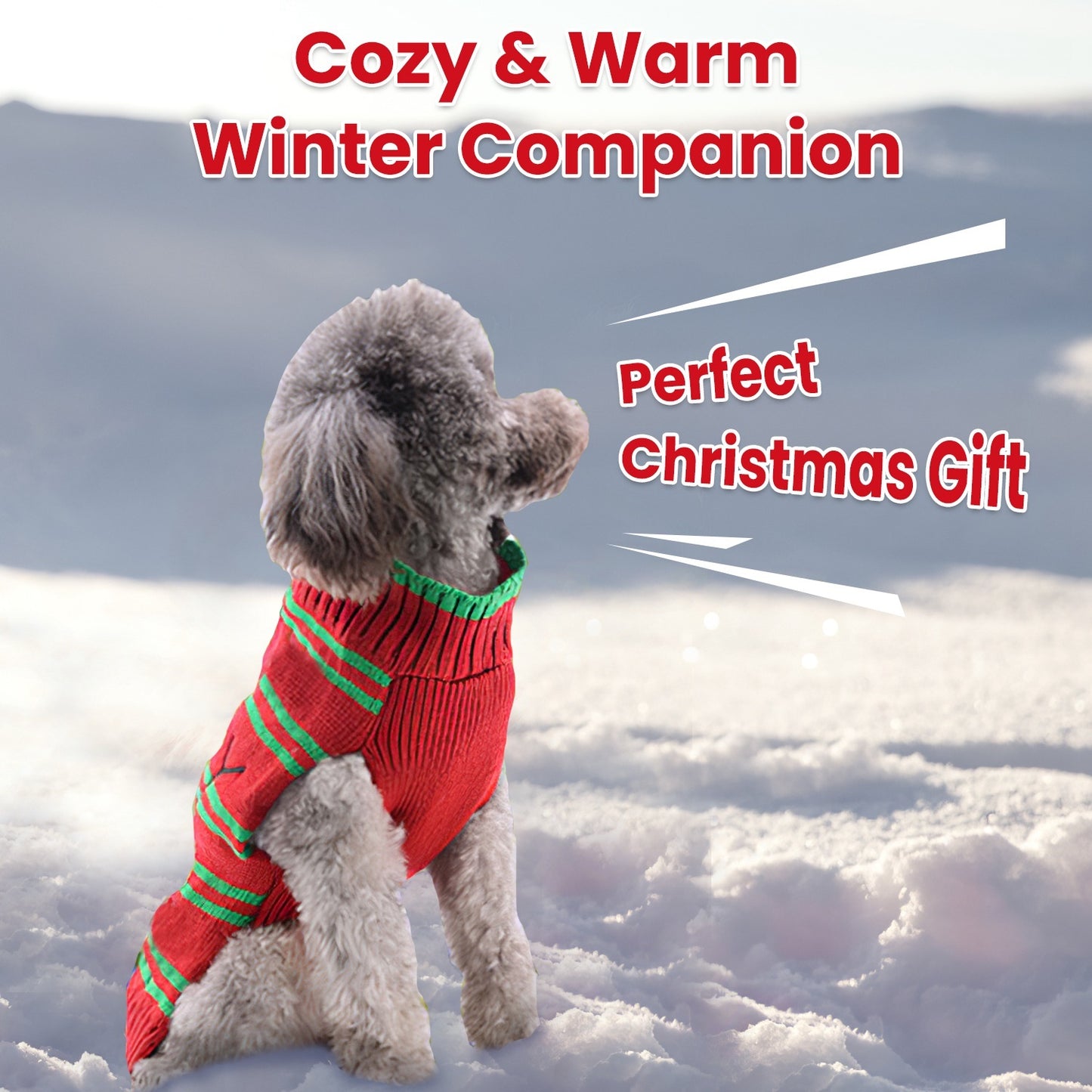 Christmas Pet Turtleneck Sweater - Snowman & Stripe Holiday Patterns