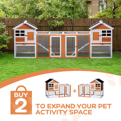 Wooden Rabbit Hutch with Run - Fir Wood with Ladder