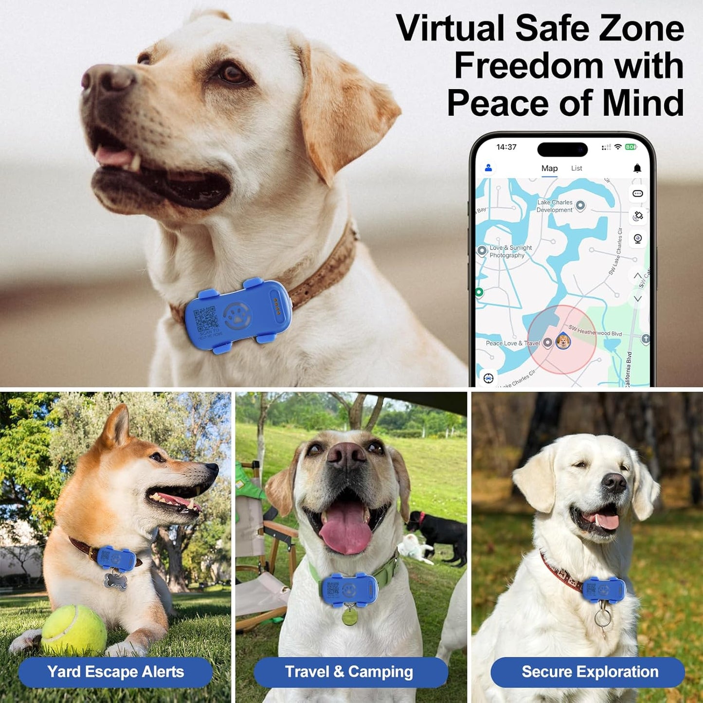 Dog GPS Tracker Real Time - Geofence Sound Light IP67