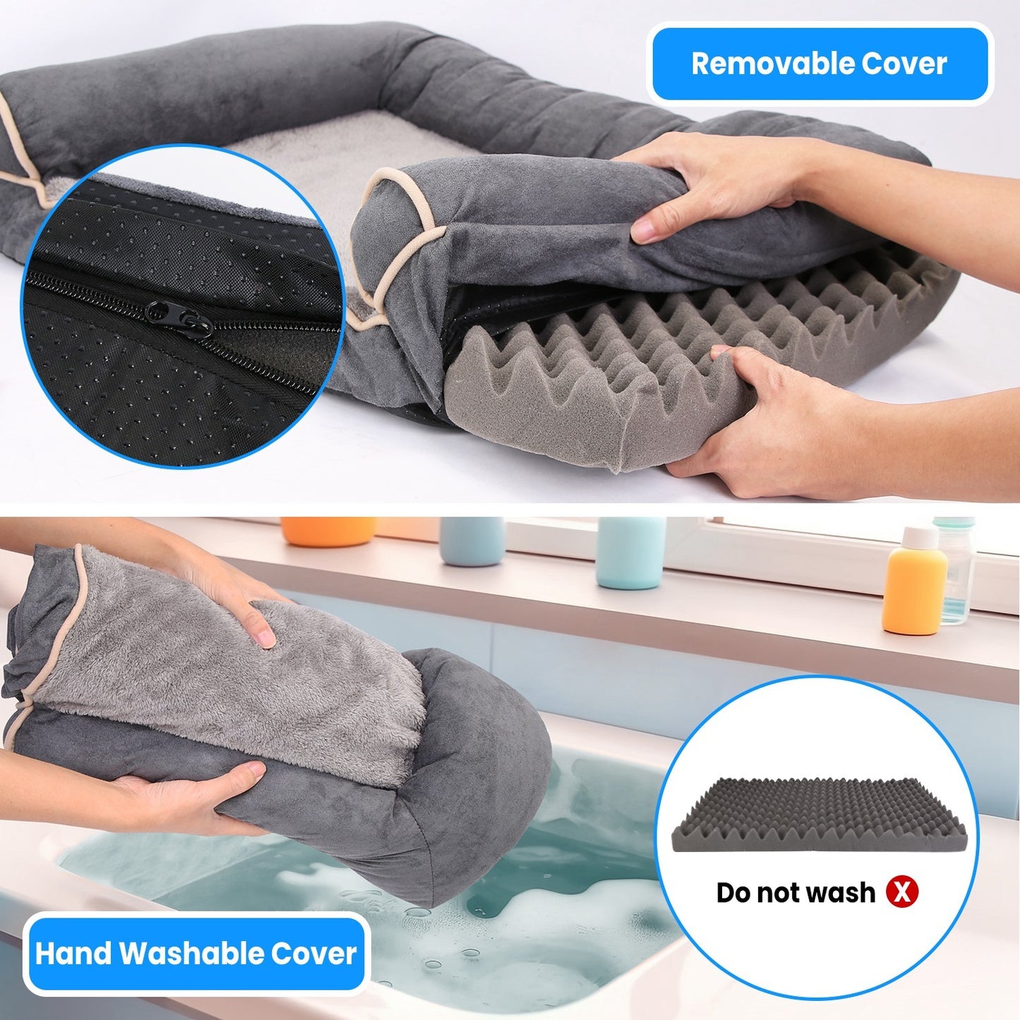 Luxury Dog Bed Sofa - Washable Cover & Egg Crate Memory Foam
