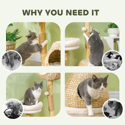 Cat Tree 41" Natural Wood - Jute Posts Condo Beds Toy Balls