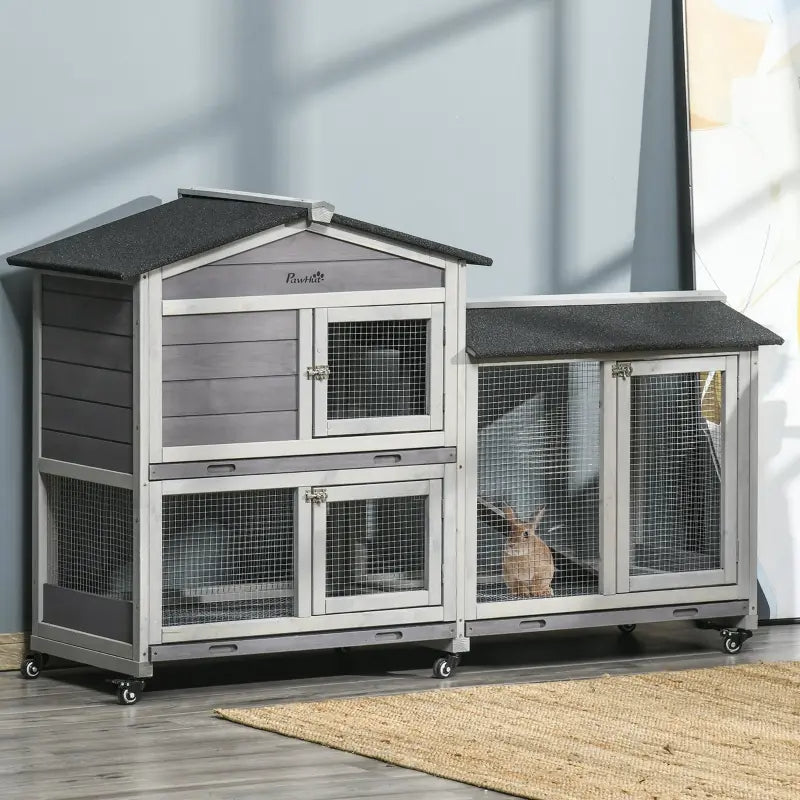 Rabbit Hutch - Large Outdoor with Wheels & Dual Runs - Purrfect Pet Haven