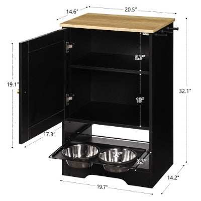 Pet Feeding Station Storage Cabinet with 2 Elevated Dog Bowls - Premium Hidden Feeder
