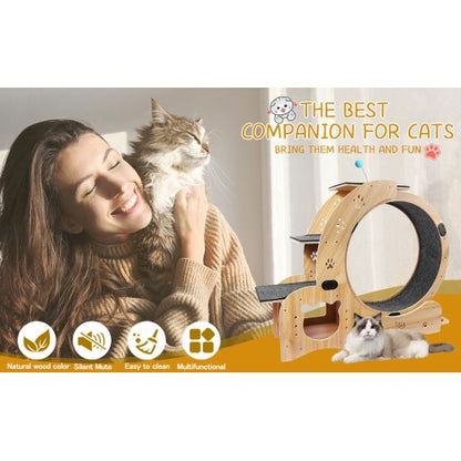 Cat Exercise Wheel Wooden - Silent 6-in-1 Indoor Cat Gym