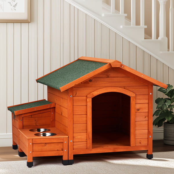 Wooden Cat & Dog House - Fir with Food Bowl & Storage
