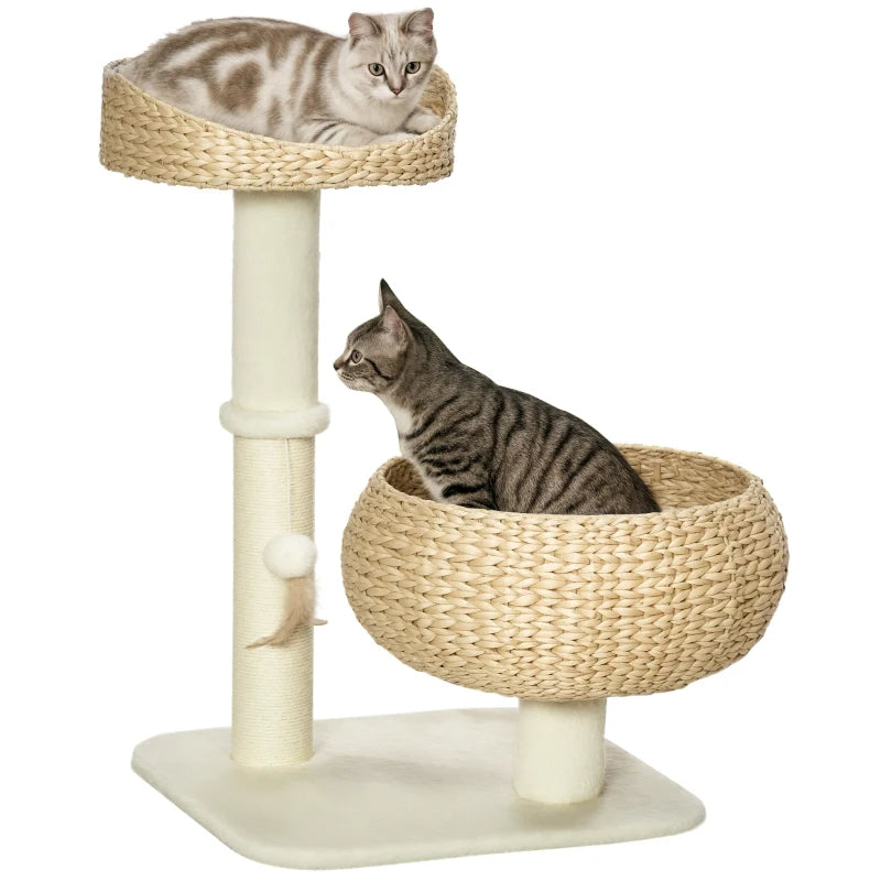 Cat Tree - Small Basket Bed with Scratching Post & Toy - Purrfect Pet Haven