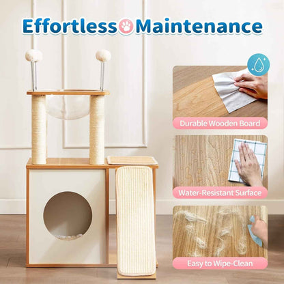 Wooden Cat Tree Tower - Multi-Level with Capsule - Purrfect Pet Haven