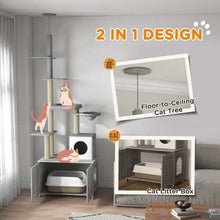 Floor to Ceiling Cat Tree - 2-in-1 Litter Box