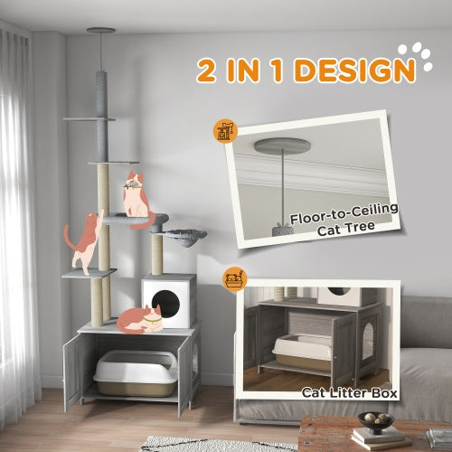 Floor to Ceiling Cat Tree - 2-in-1 Litter Box