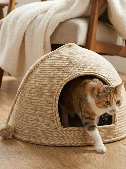 Cat Rope Dome Nest - Semi-Enclosed Cotton Woven Bed