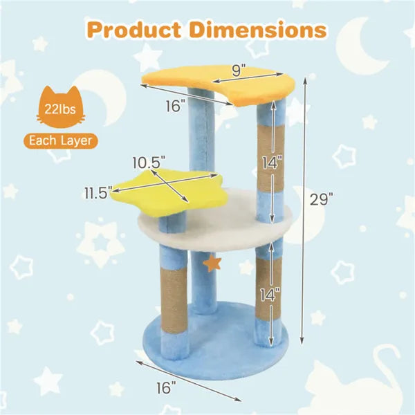 Moon & Star Cat Tree - 29"inch 4 Level Scratching Posts