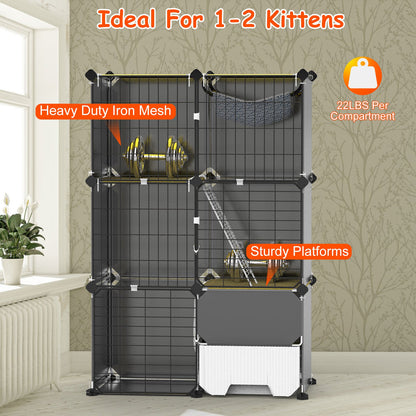 3 Tier Cat Cage Indoor With Litter Box Hammock Detachable Metal Wire Cat Kennel Cat House Cat Enclosure With Ladder For 1-2 Kittens - Purrfect Pet Haven