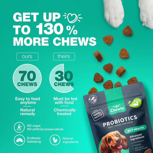 70 Probiotic Chews Support Gut Health, Yeast Balance, Itchy Skin and Allergies For Dogs