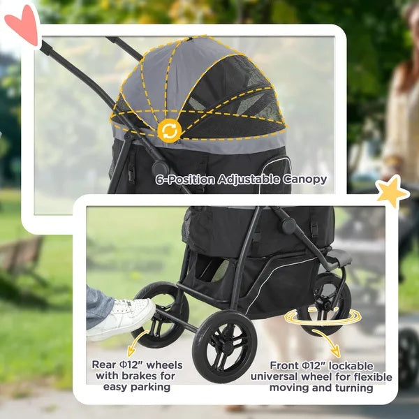 3 In 1 Pet Jogging Stroller - Small Dogs Cats Detachable Carrier
