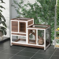 Rabbit Hutch - Elevated Wooden Cage with Wheels & Run