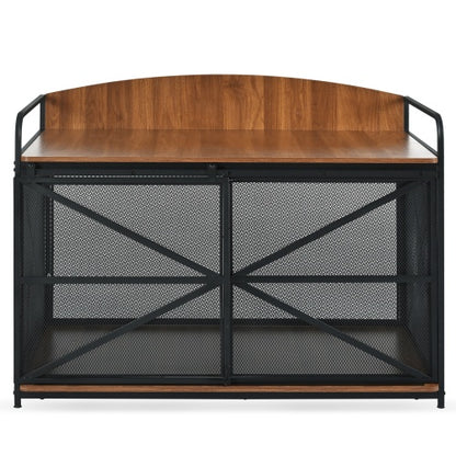 Wefulfil Farmhouse Wooden Dog Crate with metal mesh doors and wooden top for pets
