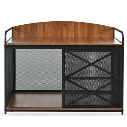 Wefulfil Farmhouse Wooden Dog Crate with metal mesh door and rustic wood finish