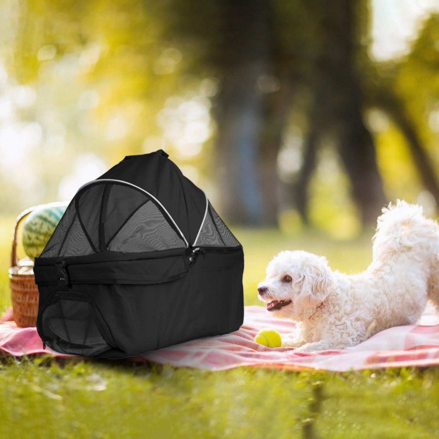 Pet Travel Stroller - Foldable 4-Wheel Carrier With Storage Basket