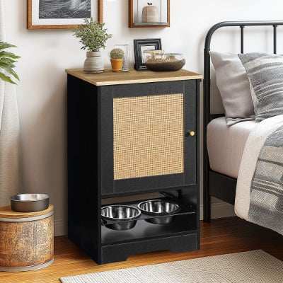 Pet Feeding Station Storage Cabinet with 2 Elevated Dog Bowls - Premium Hidden Feeder