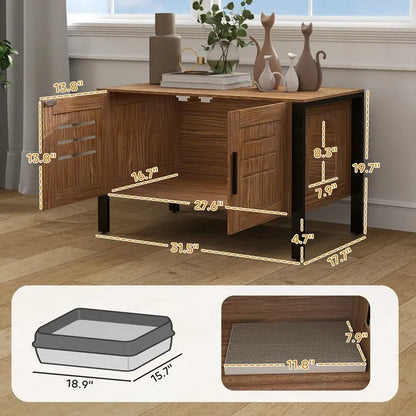 Cat Litter Box Enclosure with Tall Legs - Dark Brown Scratching Cabinet