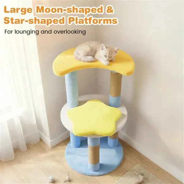 29" Moon & Star Cat Tree With 4 Levels, Jute Scratching Posts & Anti-Tipping Device For Kittens & Adults-Blue