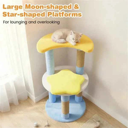 29" Moon & Star Cat Tree With 4 Levels, Jute Scratching Posts & Anti-Tipping Device For Kittens & Adults-Blue